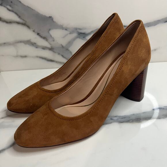 Cole Haan EUC Women's Spiced Brown Suede Block Heel Cassandra Heels Sz 7 Preppy - Picture 3 of 7